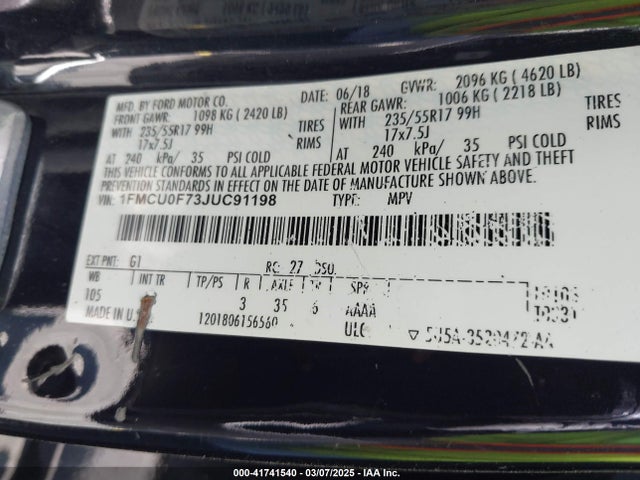 Ford ESCAPE S 2018 1FMCU0F73JUC91198 Image 9