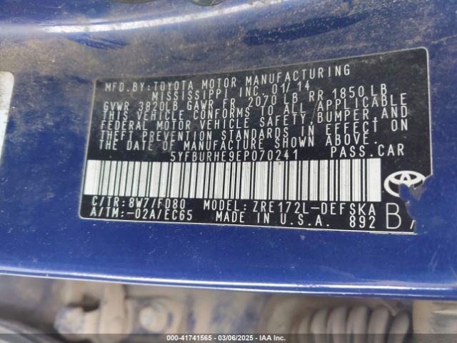 5YFBURHE9EP070241 Toyota Corolla S Plus