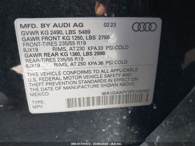 WA1GAAFY1P2105993 Audi Q5 Premium 45 Tfsi S Line Quattro
