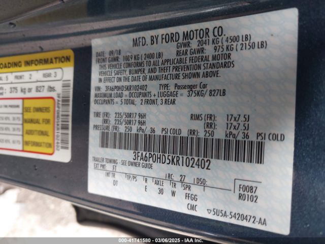 3FA6P0HD5KR102402 Ford FUSION SE