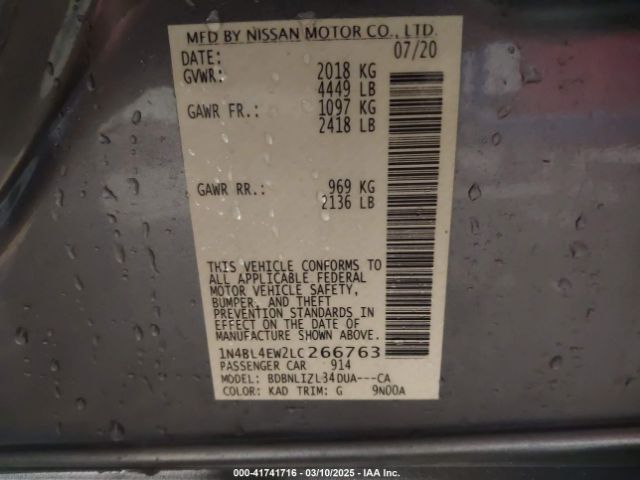 1N4BL4EW2LC266763 Nissan Altima Sl Intelligent Awd