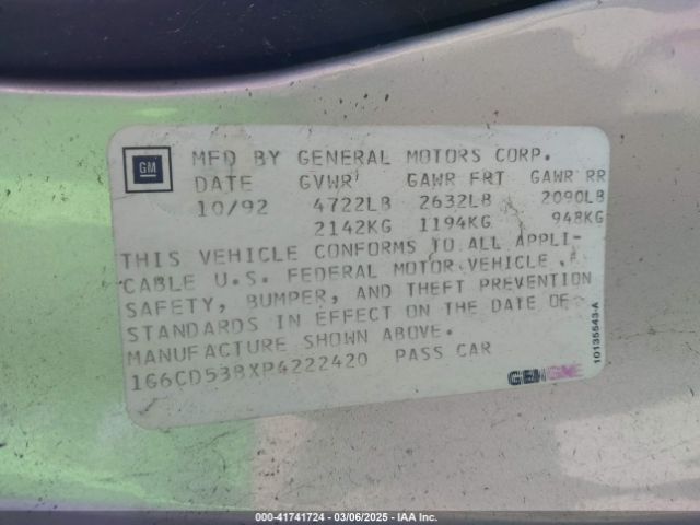 1993 CADILLAC DEVILLE 1G6CD53BXP4222420 Photo 8