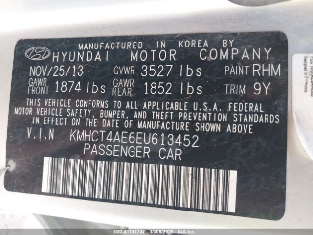KMHCT4AE6EU613452 Hyundai ACCENT GLS