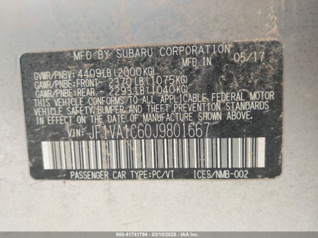 JF1VA1C60J9801667 Subaru Wrx Premium