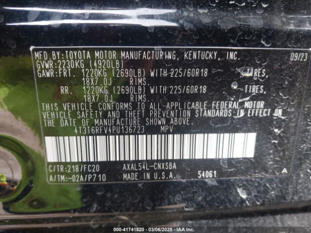 4T3T6RFV4PU136723 Toyota Rav4 Hybrid Se