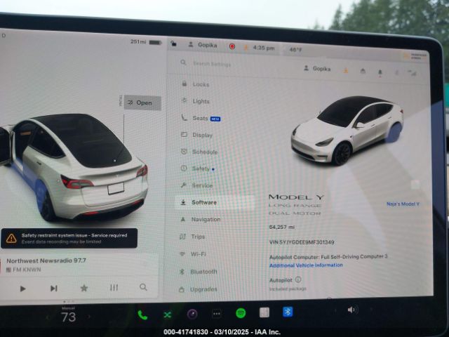 5YJYGDEE9MF301349 Tesla Model Y Long Range Dual Motor All-wheel Drive