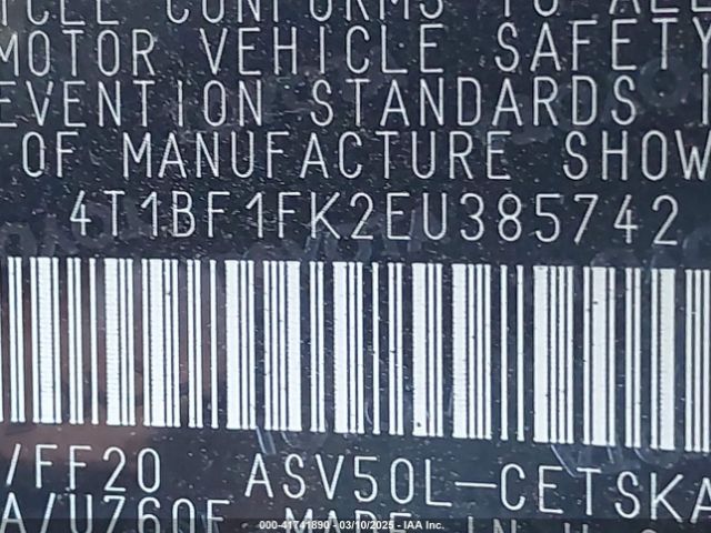 4T1BF1FK2EU385742 Toyota Camry Se Sport