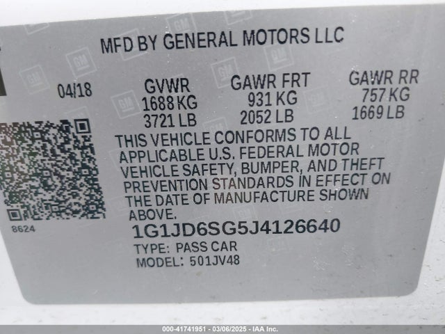 1G1JD6SG5J4126640 Chevrolet Sonic Lt Auto