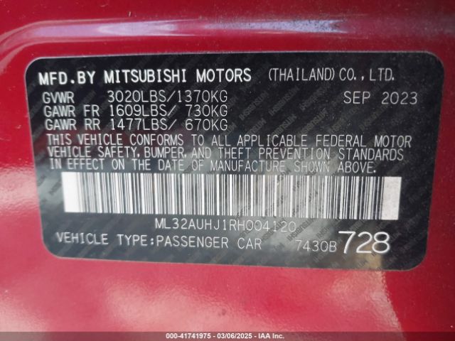 ML32AUHJ1RH004120 Mitsubishi MIRAGE ES