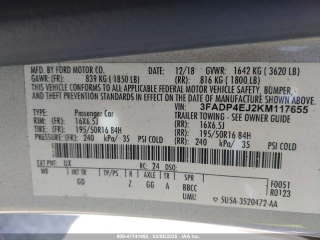 Ford FIESTA SE 2019 3FADP4EJ2KM117655 Image 9