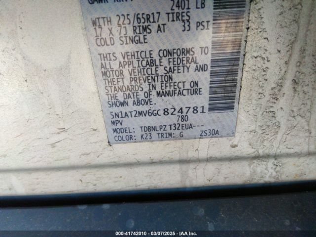5N1AT2MV6GC824781 Nissan Rogue S/sl/sv
