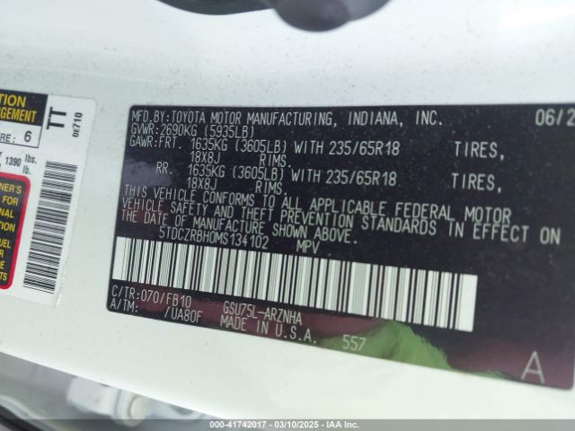 5TDCZRBH0MS134102 Toyota Highlander L