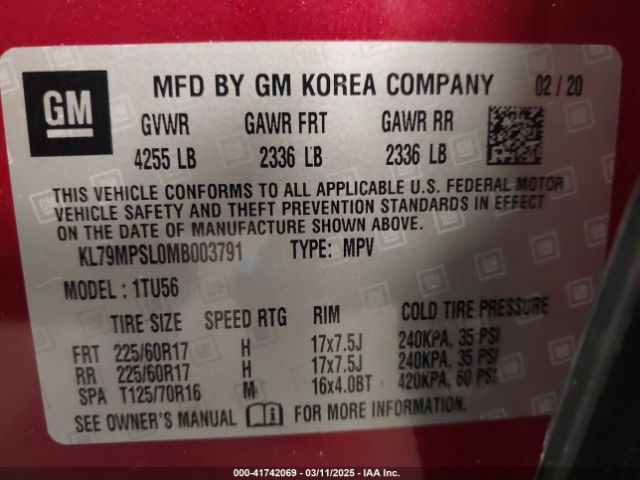 KL79MPSL0MB003791 Chevrolet Trailblazer Fwd Lt