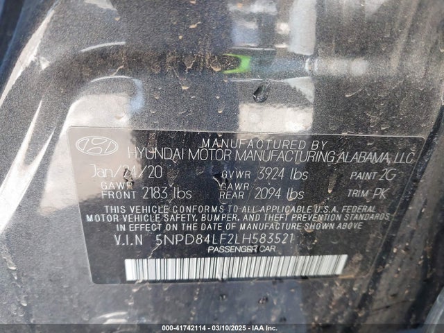 5NPD84LF2LH583521 Hyundai ELANTRA SEL