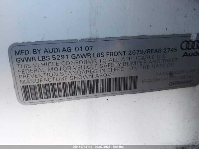 2007 AUDI A6 WAUDH74F47N108181 Photo 8