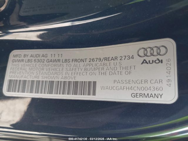 2012 AUDI S5 WAUCGAFH4CN004360 Photo 8