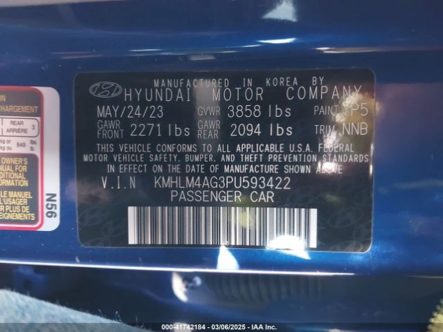 KMHLM4AG3PU593422 Hyundai ELANTRA SEL