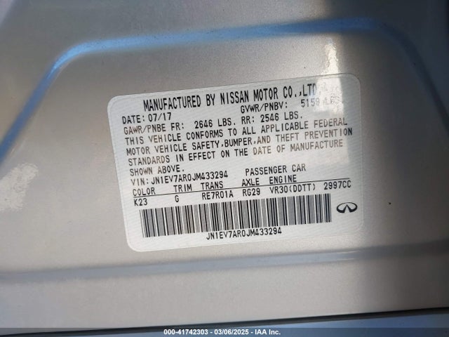 JN1EV7AR0JM433294 Infiniti Q50 3.0t Luxe