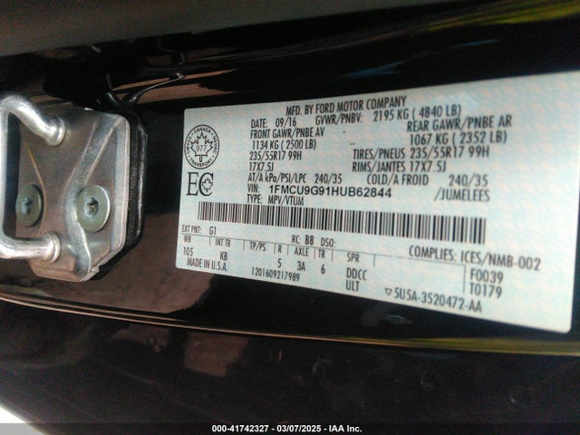 1FMCU9G91HUB62844 Ford ESCAPE SE