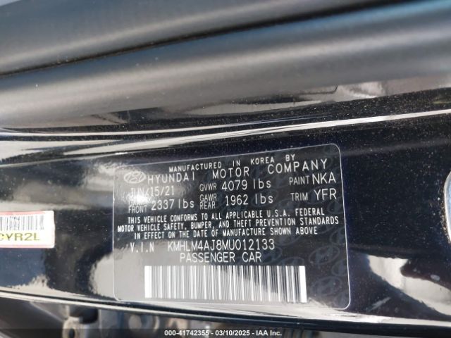 KMHLM4AJ8MU012133 Hyundai Elantra Hybrid Blue