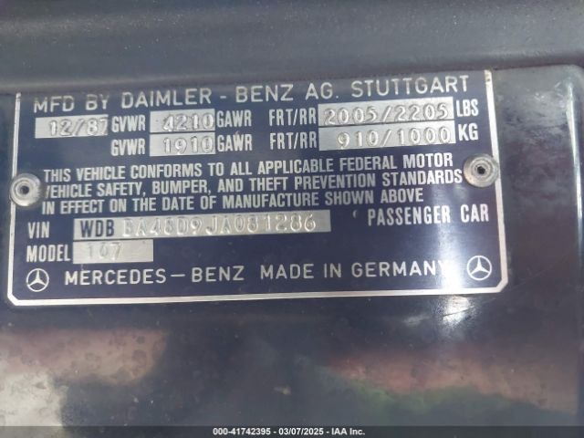 1988 MERCEDES-BENZ 560 WDBBA48D9JA081286 Photo 8
