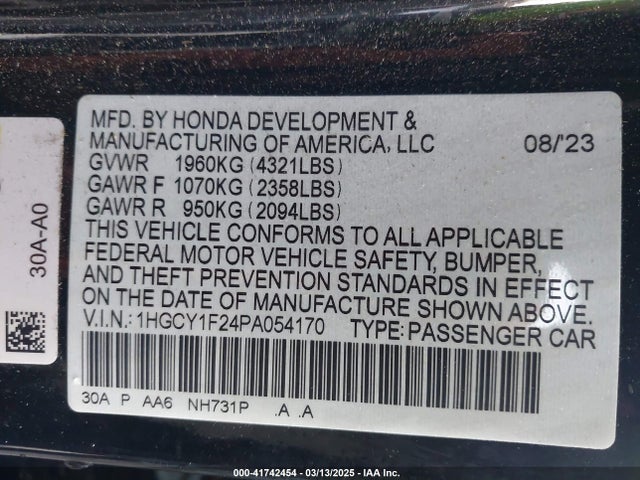 1HGCY1F24PA054170 Honda ACCORD LX