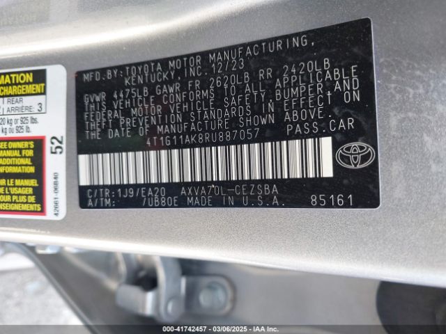 4T1G11AK8RU887057 Toyota CAMRY SE