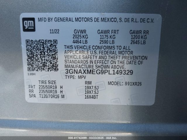 3GNAXMEG9PL149329 Chevrolet Equinox Fwd Rs