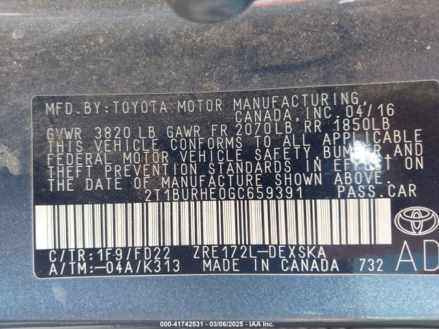 2T1BURHE0GC659391 Toyota Corolla S Plus