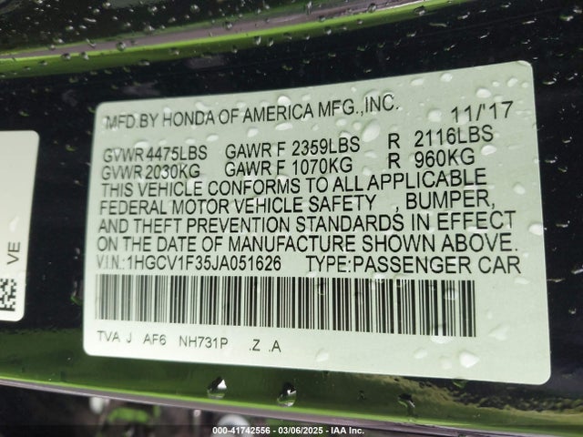 1HGCV1F35JA051626 Honda Accord Sport