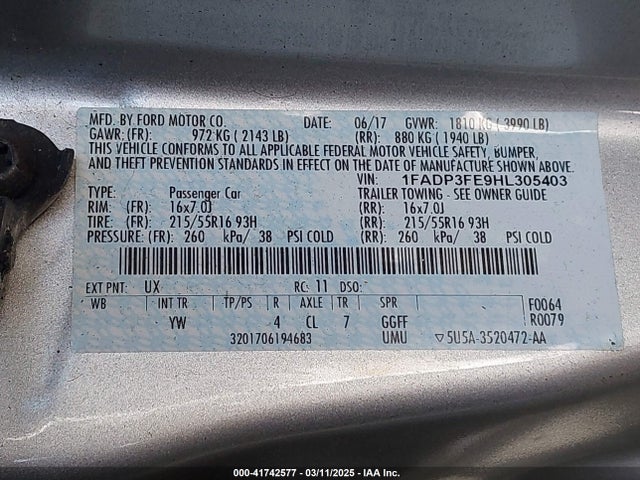 Ford FOCUS SE 2017 1FADP3FE9HL305403 Image 9