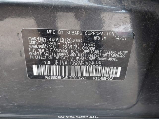 JF1VA1C68M9809598 Subaru Wrx Premium