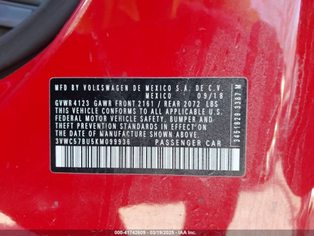 3VWC57BU5KM099936 Volkswagen Jetta 1.4t R-line/1.4t S/1.4t Se