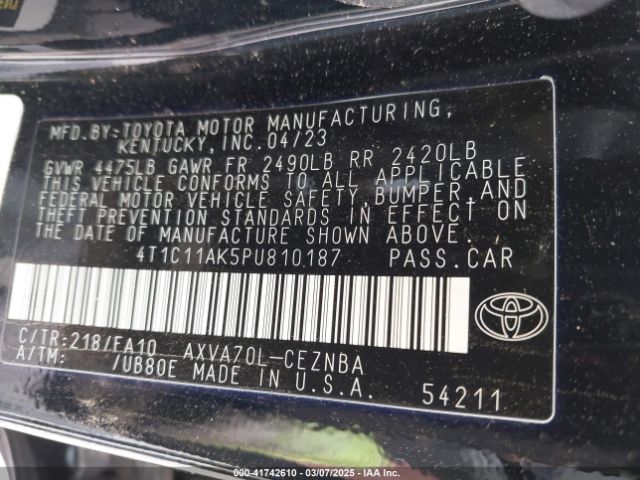4T1C11AK5PU810187 Toyota CAMRY LE