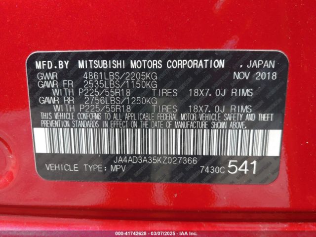 JA4AD3A35KZ027366 Mitsubishi Outlander Le/se/sel