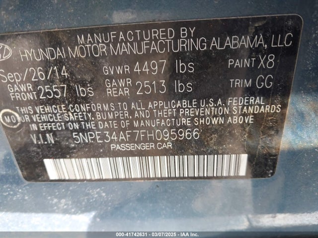 5NPE34AF7FH095966 Hyundai Sonata Sport
