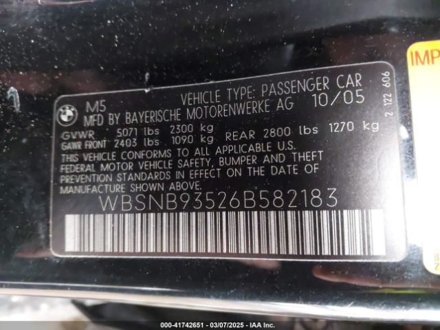 2006 BMW M5 WBSNB93526B582183 Photo 8