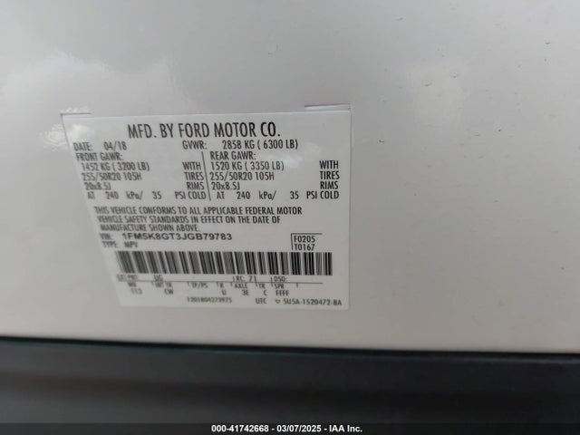 1FM5K8GT3JGB79783 Ford EXPLORER SPORT