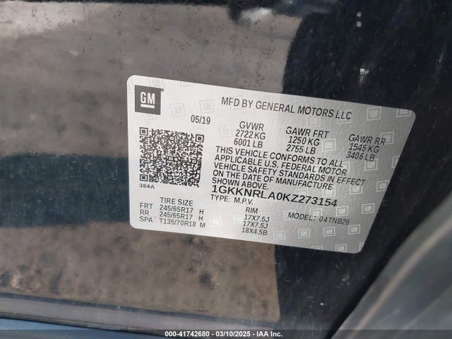 1GKKNRLA0KZ273154 GMC Acadia Sle-1