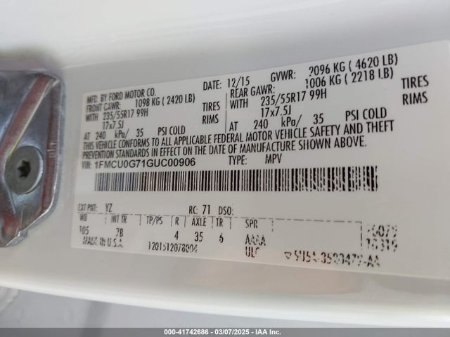 Ford ESCAPE SE 2016 1FMCU0G71GUC00906 Image 9