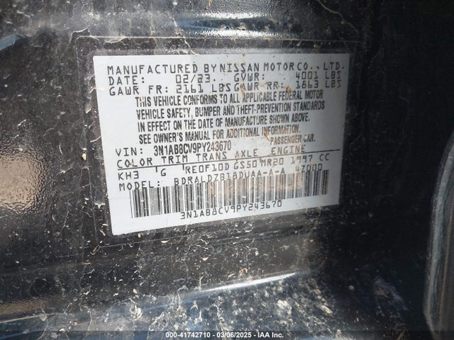 3N1AB8CV9PY243670 Nissan Sentra Sv Xtronic Cvt