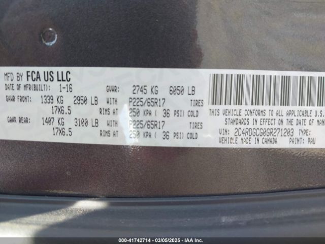 2C4RDGCG0GR271203 Dodge Grand Caravan Sxt
