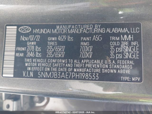 5NMJB3AE7PH198533 Hyundai TUCSON SEL