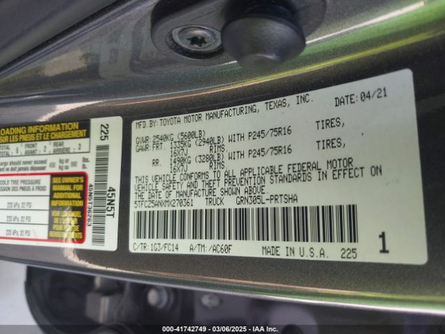5TFCZ5ANXMX270361 Toyota Tacoma Sr5 V6