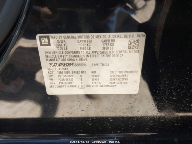 3GCUKREC6FG366696 Chevrolet Silverado 1500 1lt