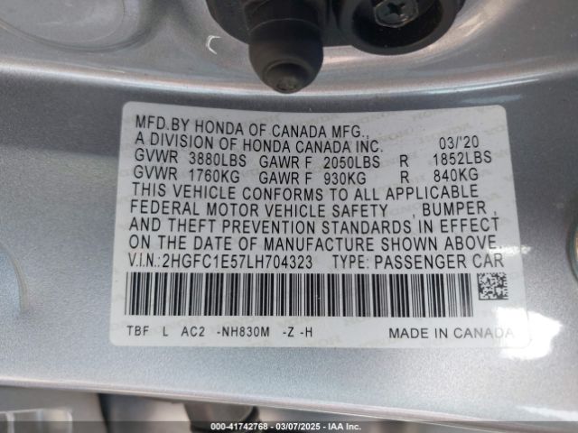 2HGFC1E57LH704323 Honda CIVIC SI SEDAN