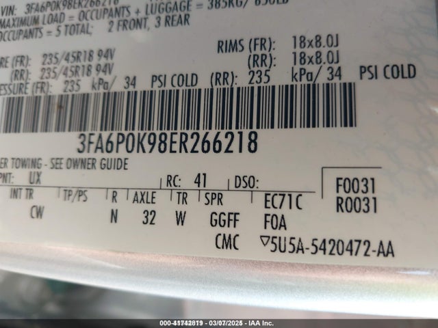 Ford Fusion 2014 3FA6P0K98ER266218 Image 9