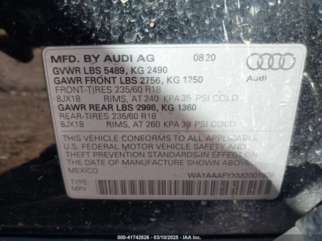 WA1AAAFYXM2001908 Audi Q5 Premium 45 Tfsi Quattro S Tronic