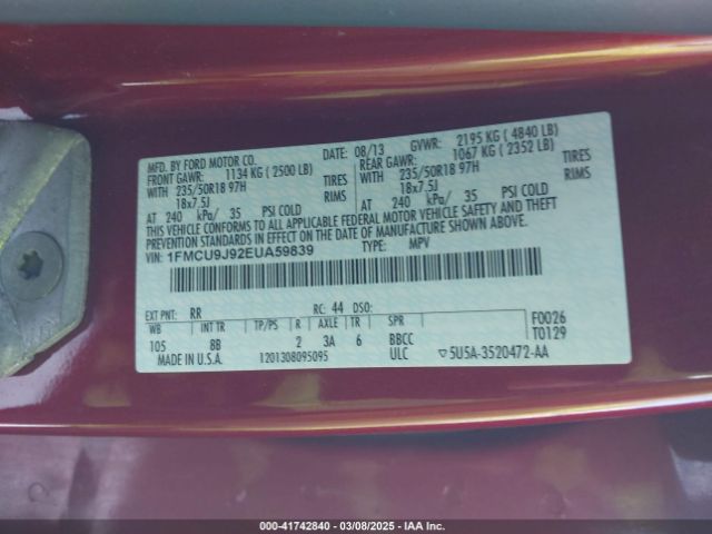 1FMCU9J92EUA59839 Ford Escape Titanium