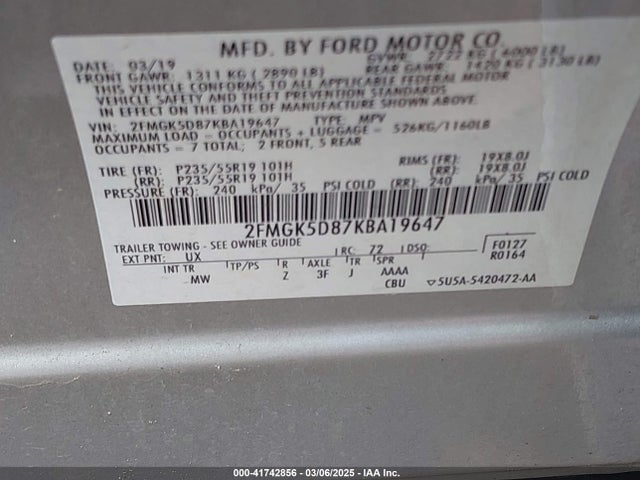 Ford Flex Limited 2019 2FMGK5D87KBA19647 Image 9